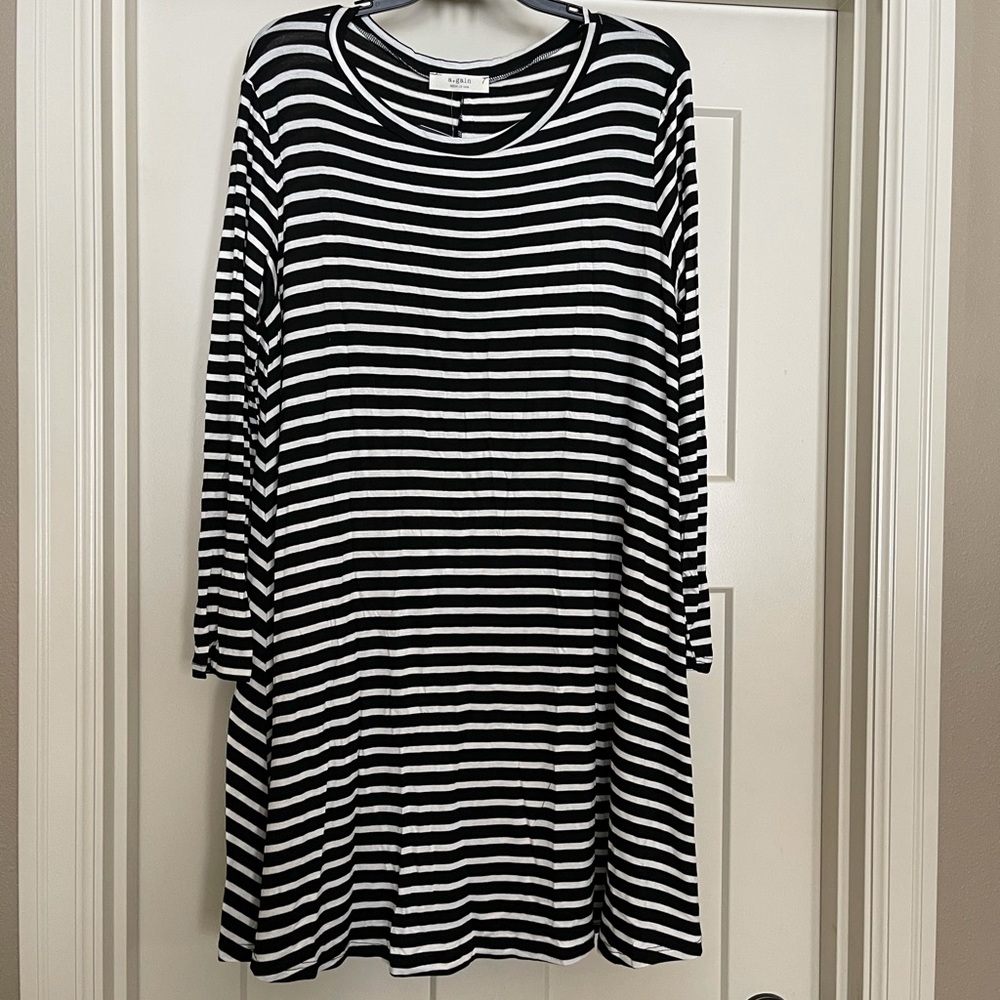 Black striped long sleeve swing dress